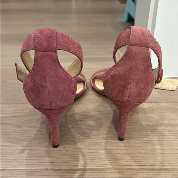 Jimmy Choo Pink Suede Block Heel Sandals - Picture 2 of 5